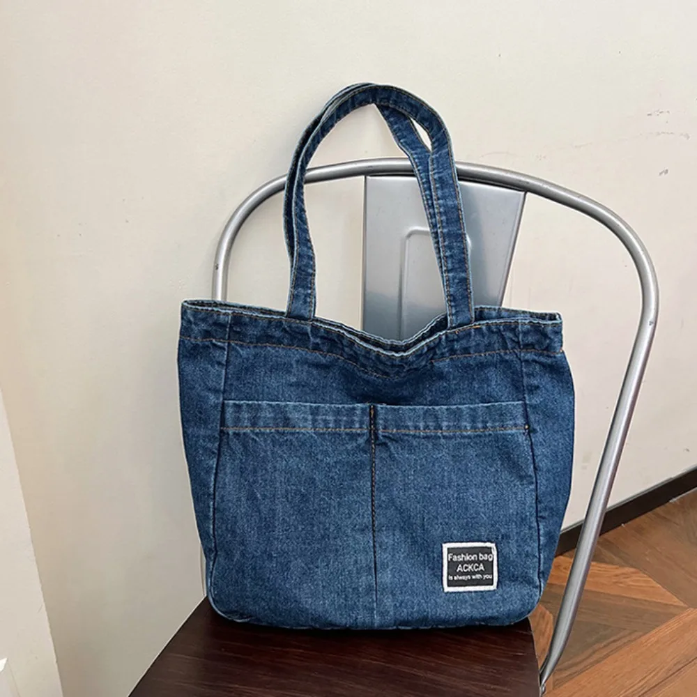 Trendy Denim Canvas Shoulder Bag Handbag Large Capacity Commuting Bag Shopping Totes Bag Summer Beach Bag Underarm Bag