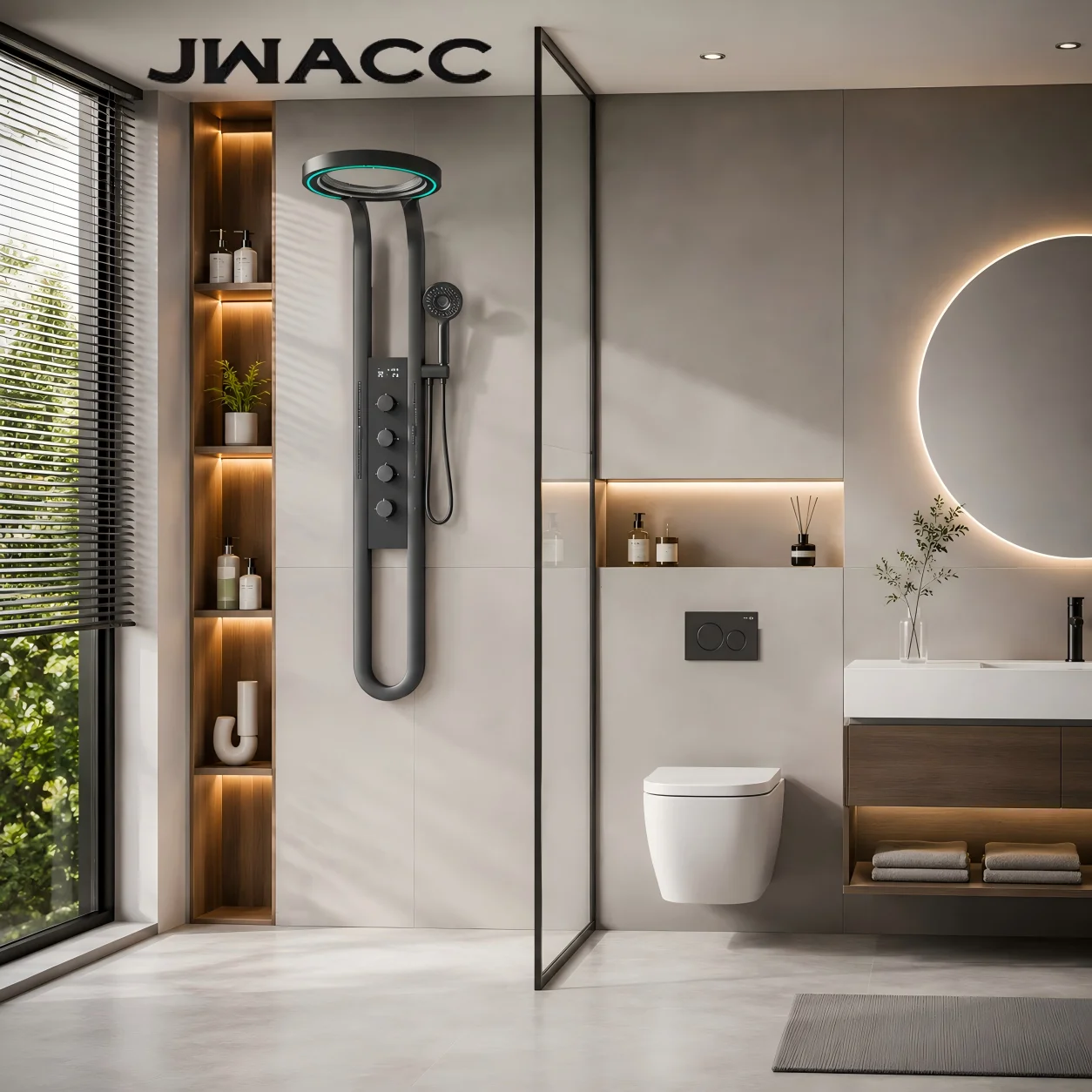 Modern Brass Shower Panel SPA Massage Jet Back Spray LED Digital Display Waterfall Rainfall Bathroom Shower Column Tap Set