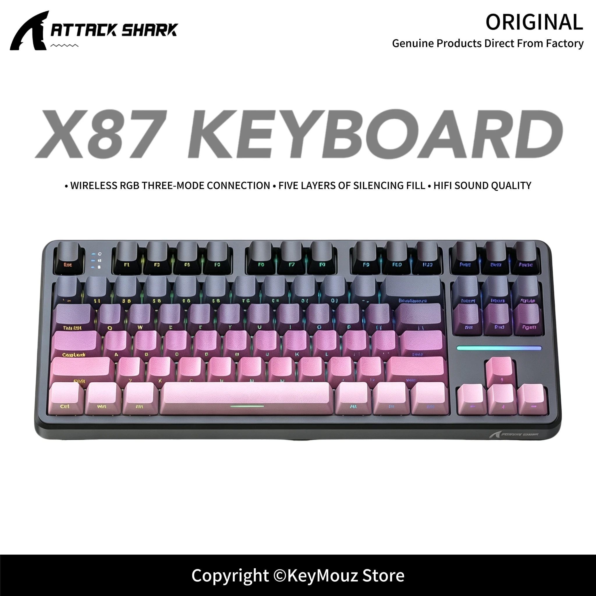 ATTACK SHARK X87 Wireless Mechanical Keyboard 2.4G Bluetooth Type-C 4000mAh RGB Backlit Full Key Hot Swap PC Plate