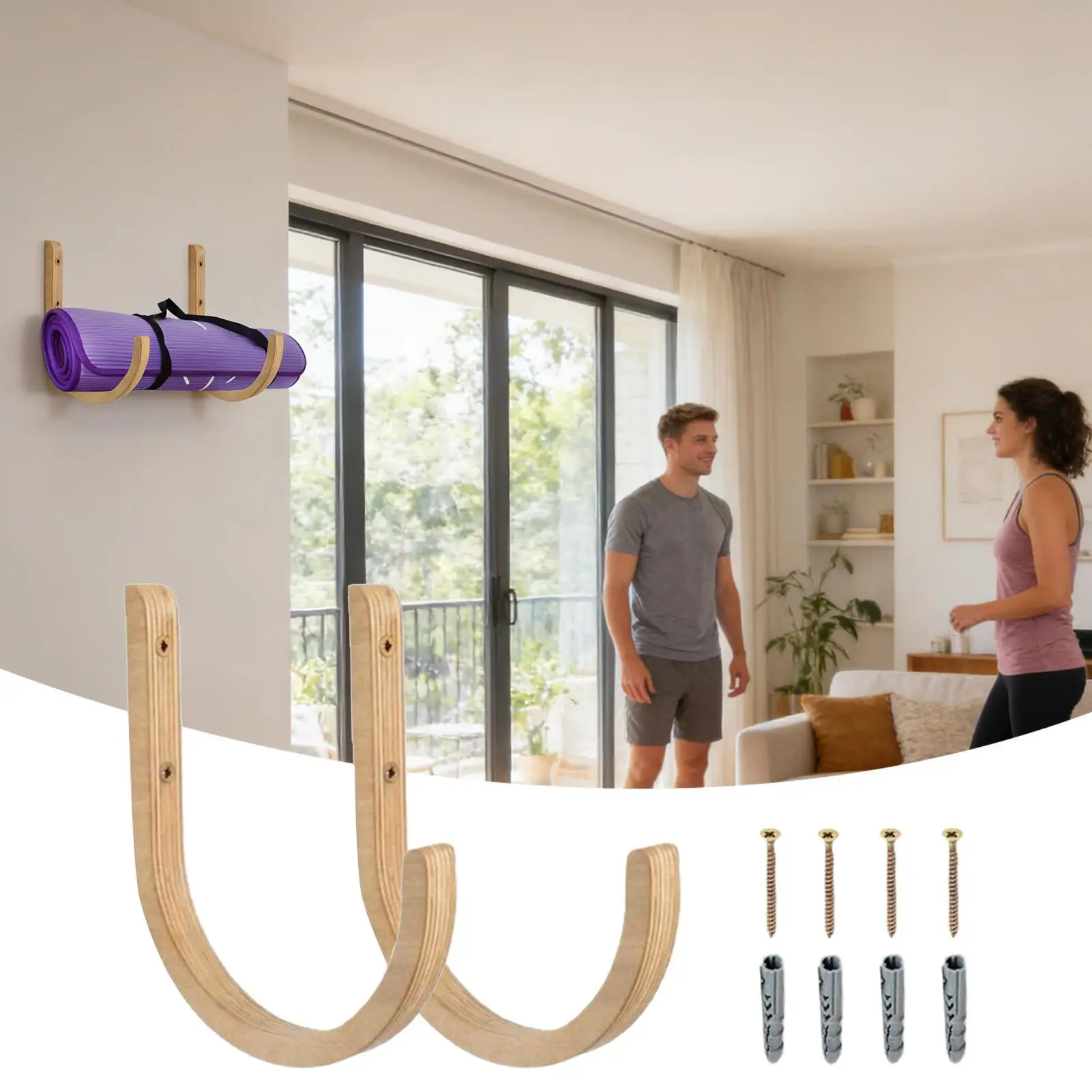 

2pcs Wood Yoga Mat Rack Foam Massage Roller Wall Shelf Pilates Studio Storage Solution Wall Mounted Wooden Organizer Stand