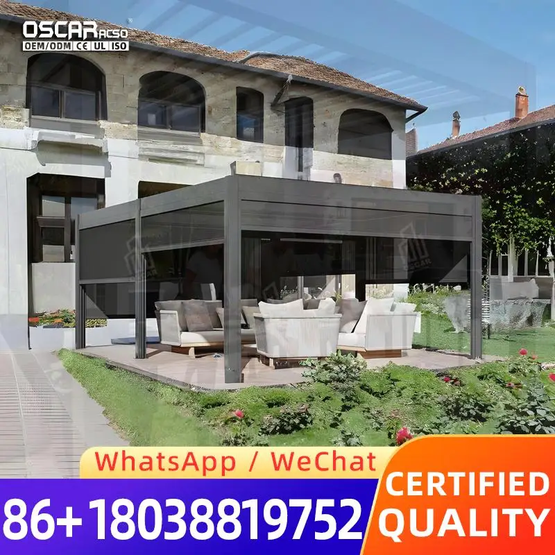 New Design Motorized Screen Roller Blinds Outdoor Aluminium Louvre Roof Bioclimatic Pergola for Sunshade pergola