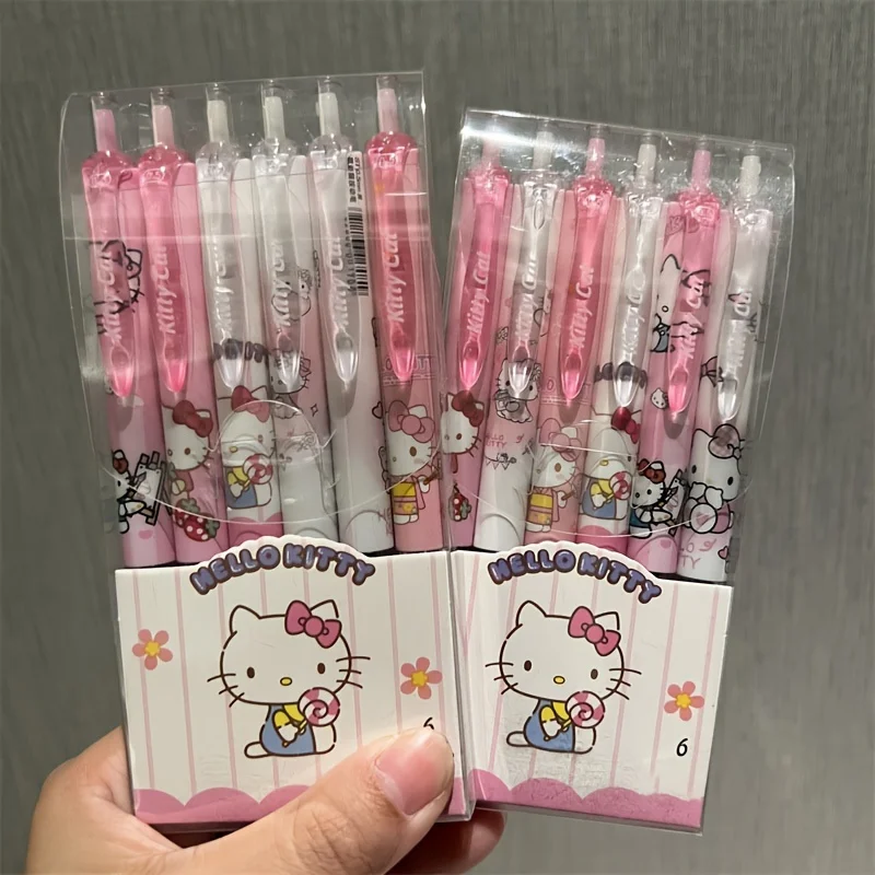 Cartoon Cute Press Type Pen 6pcs Sanrio Hello Kitty   Cinnamoroll Kuromi Melody 0.55mm Gel Office Stationery