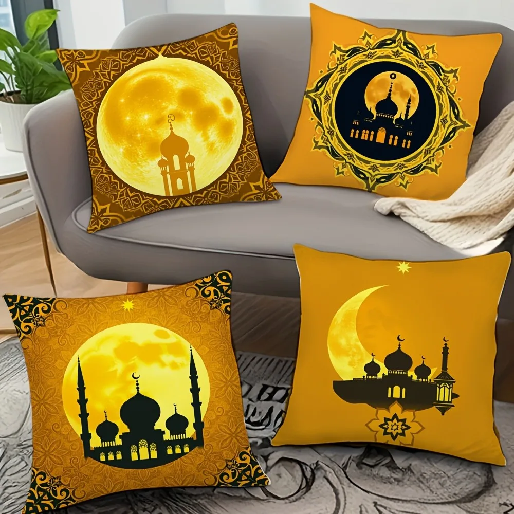 Ramadan decoration pillowcase castle Crescent Moon pattern printing pillow cover Sofa cushion cover home room decoration gift