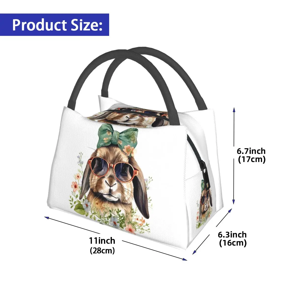 Easter Rabbit With Sunglasses Funny Design Insulated Lunch Bag for Women Children Portable Food Boxes Thermal Lunch Box Tote