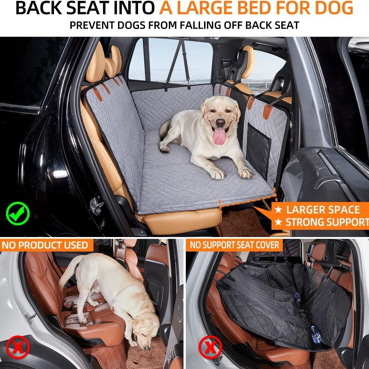 New 2024 Design Large Pet Rear Seat Extender Car Rear Seat Protector Hammock Dog Car Seat Cover Hard Bottom Travel Accessories