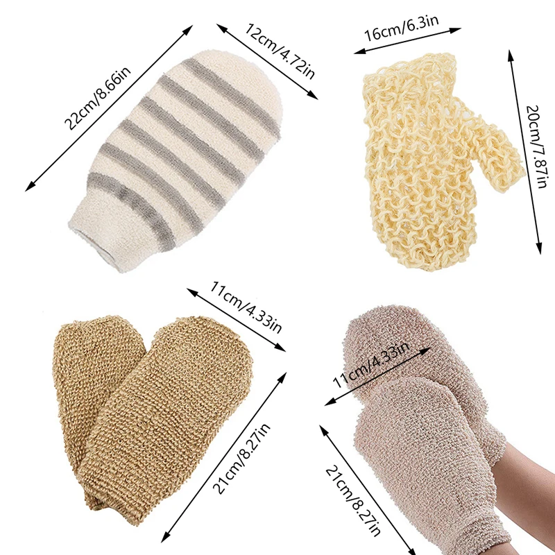 1Pc Exfoliating Hemp Bath Glove Mitten Scrubber Natural Bamboo Fiber Remove Dead Skin Deep Clean Double-Sided Bath Gloves