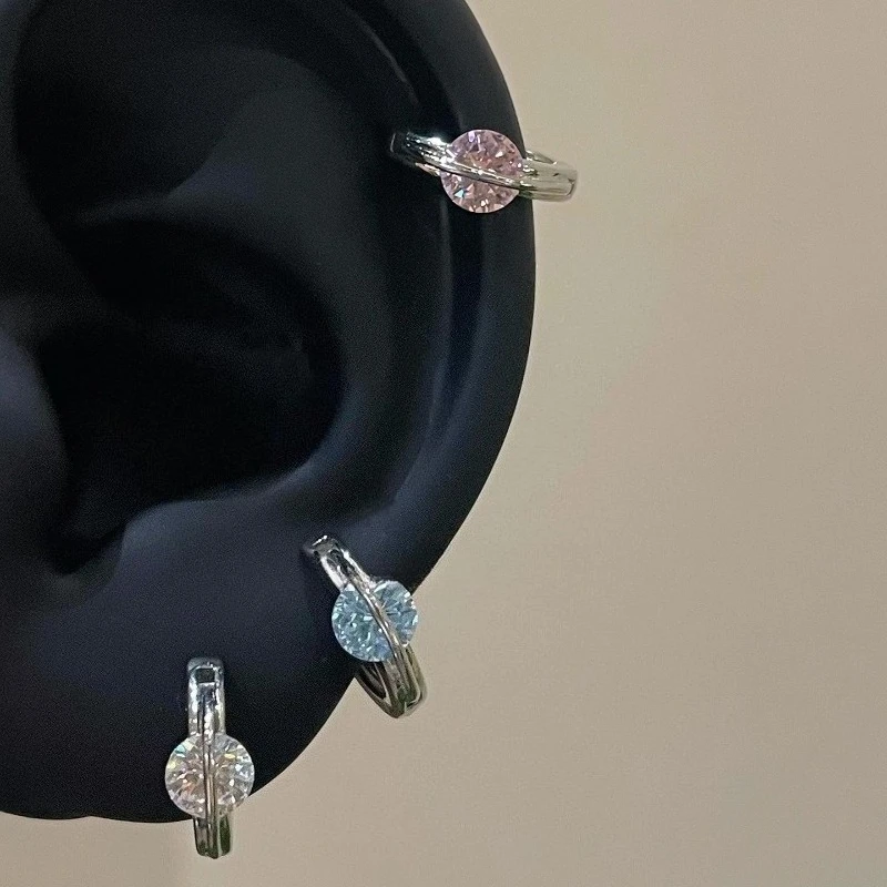 Single Round CZ Cartilage Huggie Hoop Earrings Straight Post Stackable Mini Hoops Personality Daily Wear Women Fashion Earrings