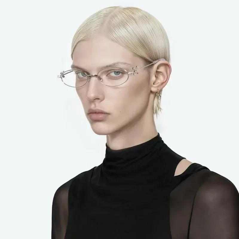 metal gemstone set with diamonds flat light plain glasses women's small face oval photo network sense can be matched with myopia