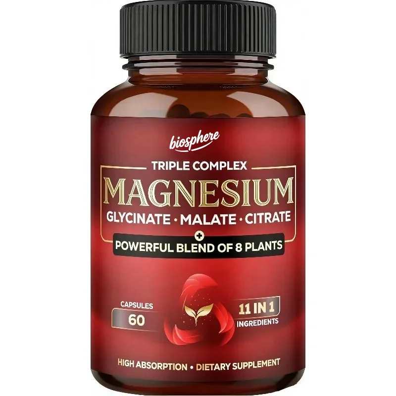 

Triple compound magnesium -600mg glycine, malic acid, and magnesium citrate containing spinach, beets, etc. -60 capsules