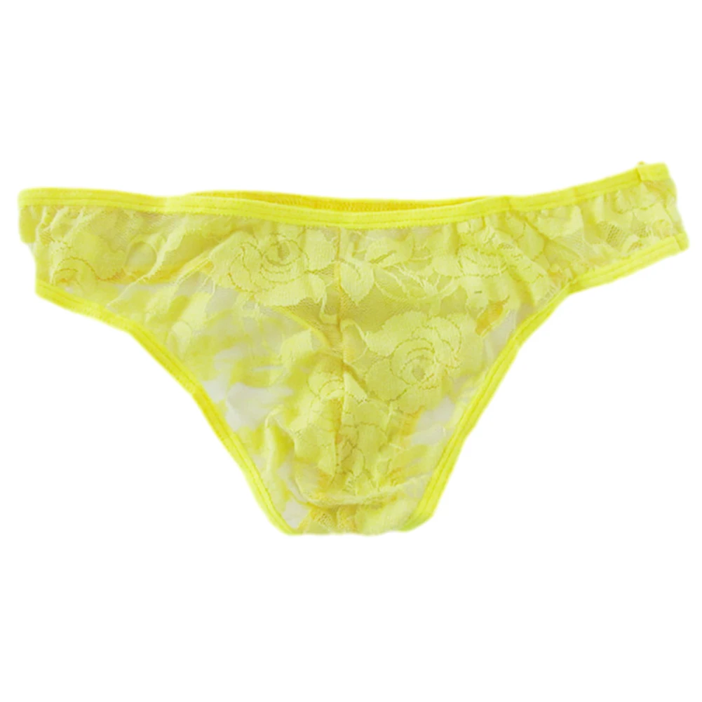 

Men Sexy Lace Rose Low Waist G-String Thong Underwear Hollow Out Breathable Briefs See Through Underpants Male Erotic Panties