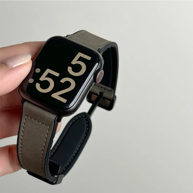Leer + siliconen band voor Apple Watch Band Ultra 49 mm 44 mm 45 mm 41 mm 46 mm 40 mm 42 mm Magnetische armband iwatch Series 10 9 8 7 6