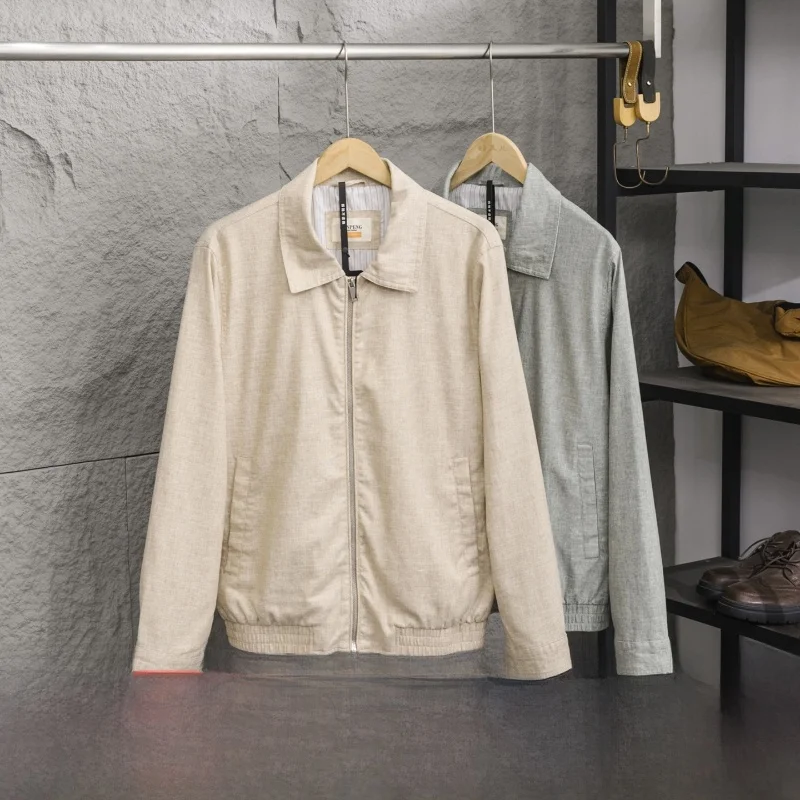 

Minimalist Men's Linen Jacket Spring 2026 Casual Commute Breathable Stand Collar Zipper Closure Standard Fit Coat