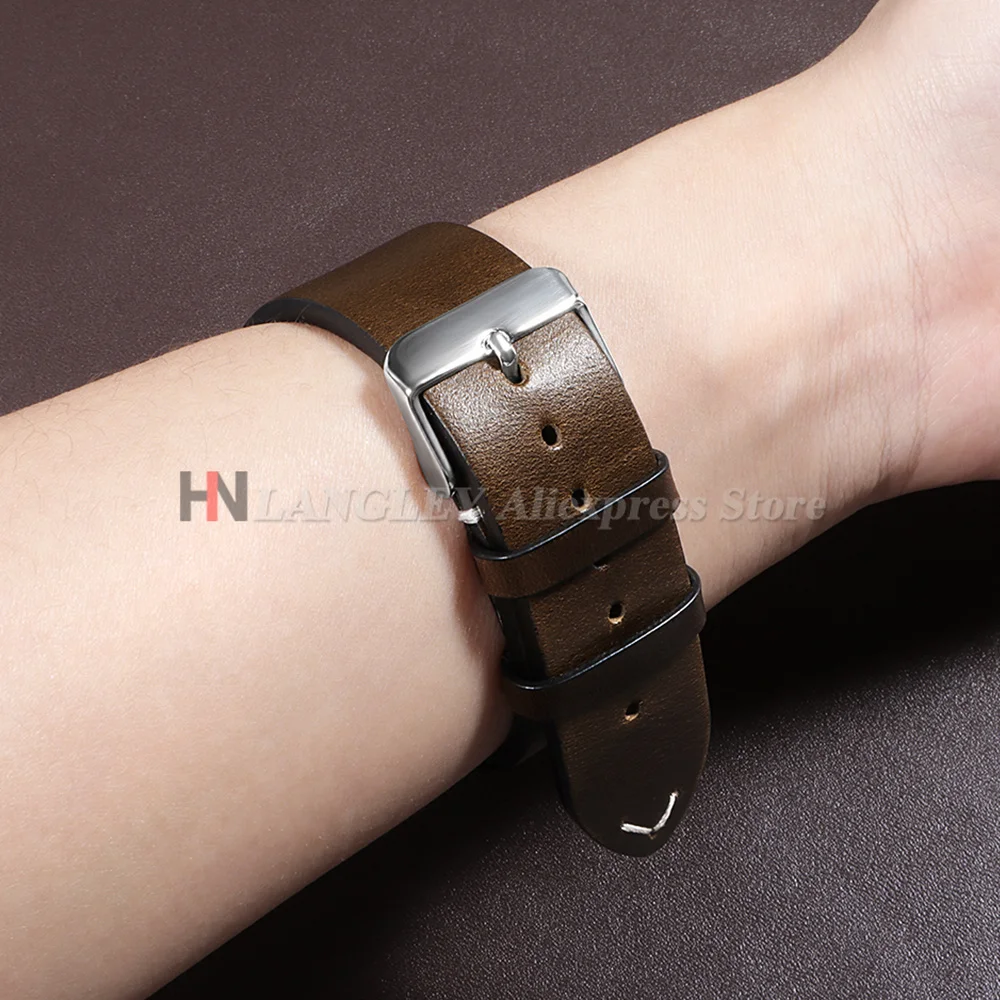 18mm 20mm 22mm 19mm 21mm 24mm Vintage Ölwachs-Lederarmband Universelles Genähtes Rindslederarmband für Seiko für Omega Uhrenarmband – Detail 8