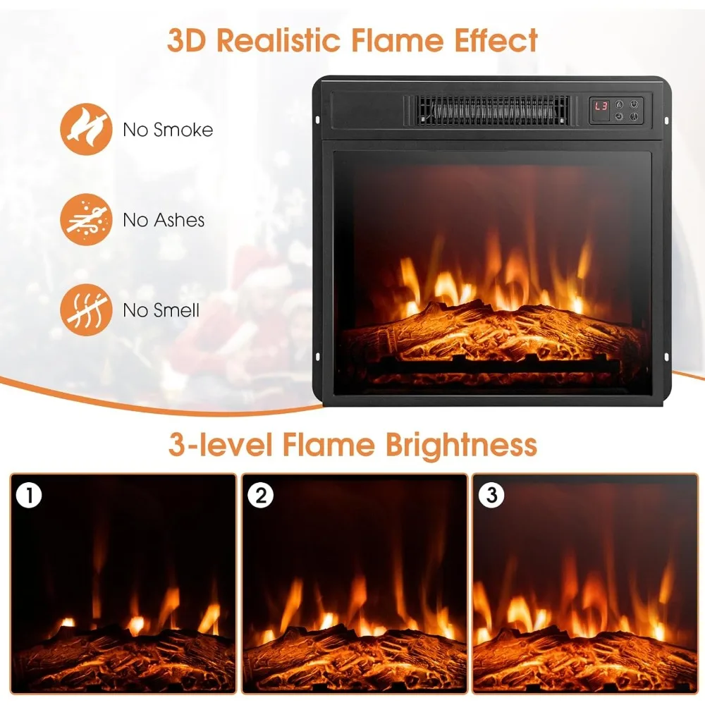 32” Electric Fireplace with Mantel, Package Wooden Firebox Surround Freestanding 18