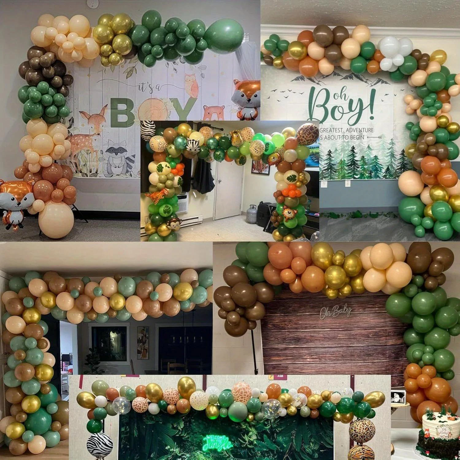 Safari Balloons: Sage Green, Coffee Brown, Light Brown, Nude Sand, White&Metallic Gold for Woodland Jungle Themed Birthday Decor - view 2