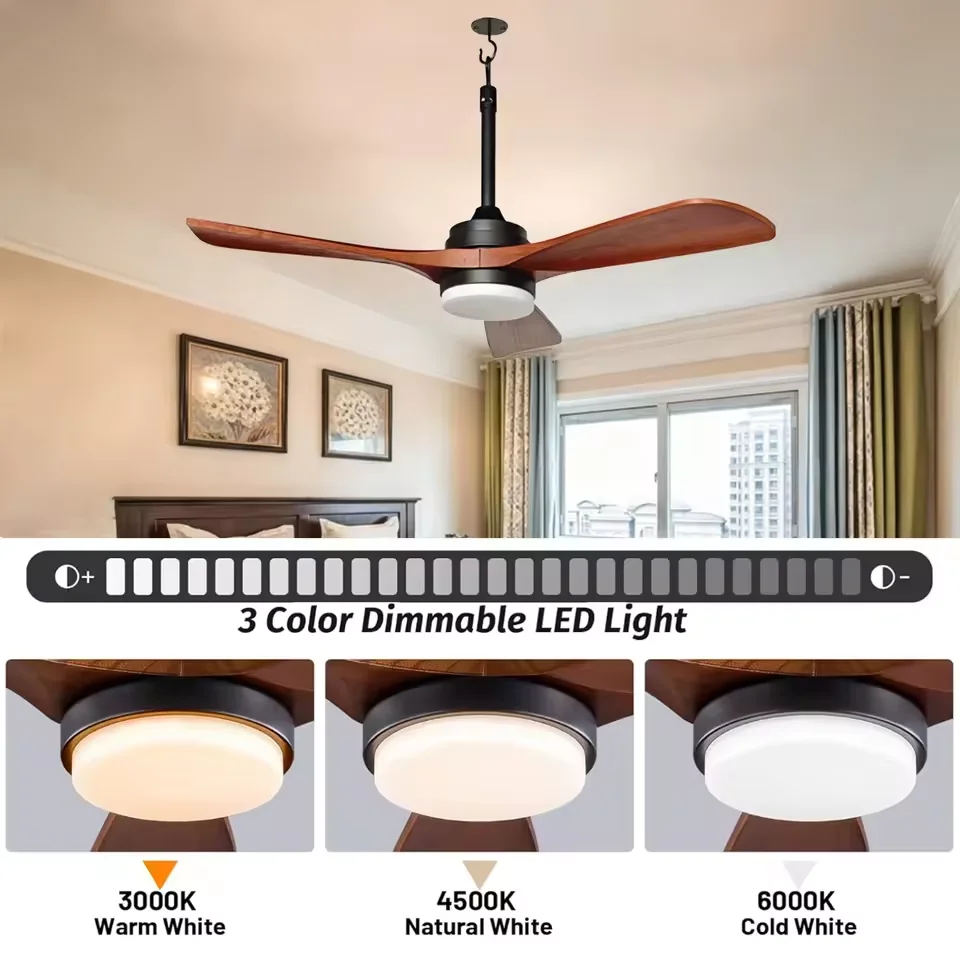 42 inch Wood Ceiling Fans with Lights Dimmable Quiet Reversible DC Motor 3 Blades 6 Speeds Quiet Reversible Fans for Patio