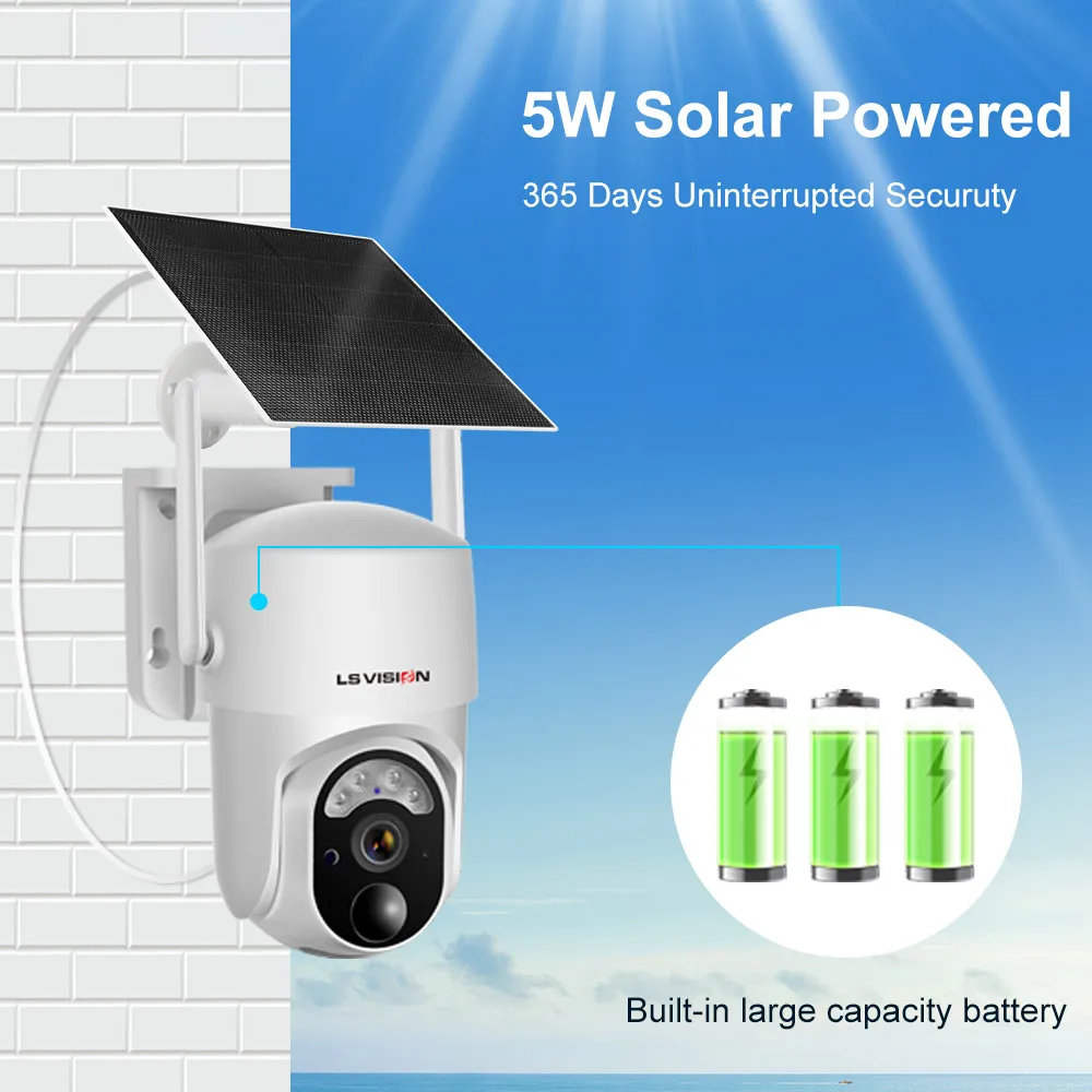 LS cig4-Caméra de sécurité extérieure sans fil avec panneau solaire, surveillance de protection, batterie intégrée, caméra PTZ, Wi-Fi, 4MP