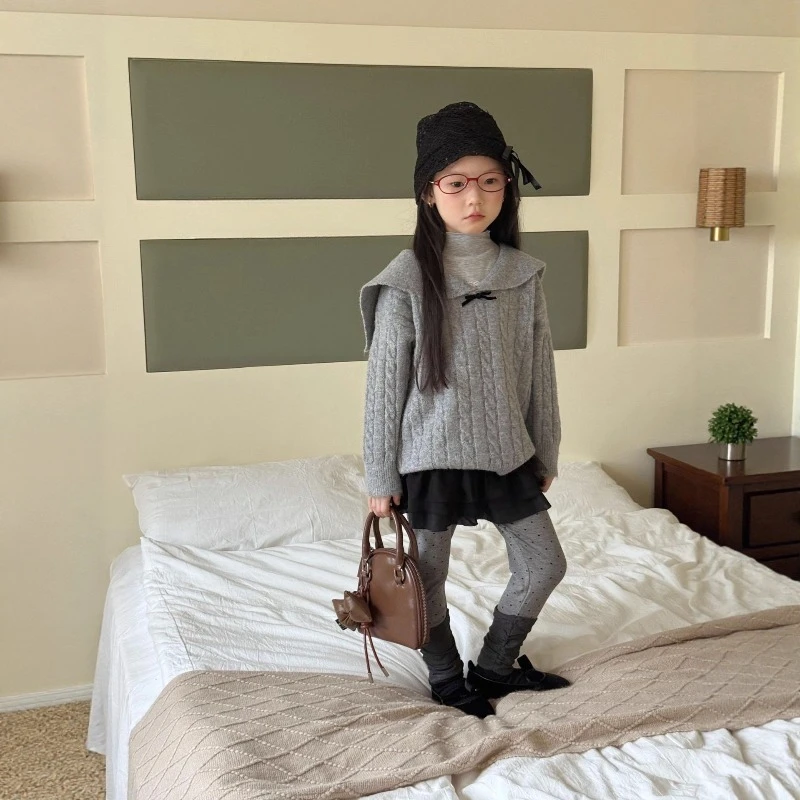 

Sets Spring and Autumn New Baby Girls Doll Collar Sweater Stylish Bow Comfortable Shirt Polka Dot Leggings Three Piece Set 2025