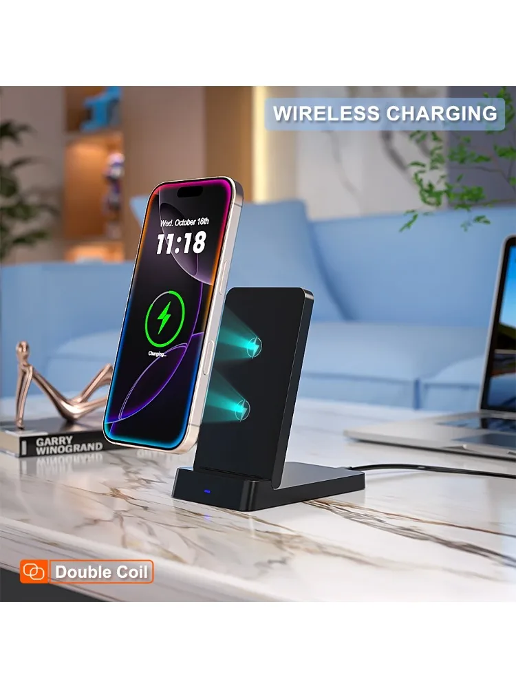 VIKEFON chargeur sans fil téléphone bureau support pliant support pour iPhone 17-12 Pro Max Samsung S24 Xiaomi Station de charge rapide