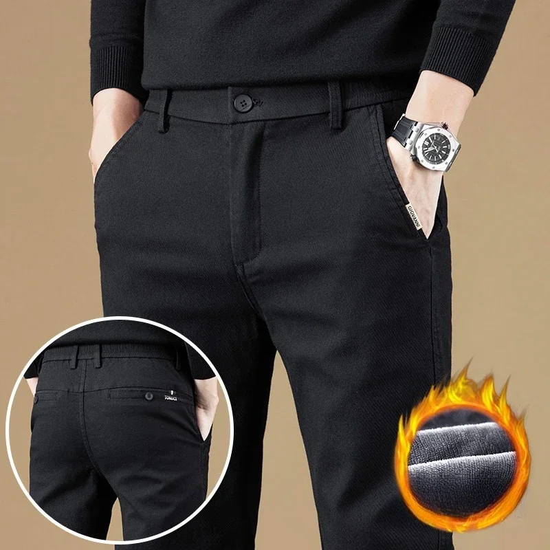 

Casual Fashion Fleece Mens Pants Korean Winter Straight Classic Thickened Business Pant Velvet Warm Trousers Male Brand Clothing