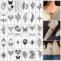 30pcs/set Temporary Tattoo for Girls Black Rose Flower Moon Dreamcatcher Butterfly Fake Tattoos Party Decor Arm Shoulder Thigh