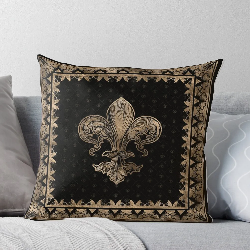 Fleur-de-lis - Black and Gold Throw Pillow christmas pillow case Cushion Child Pillow Cases