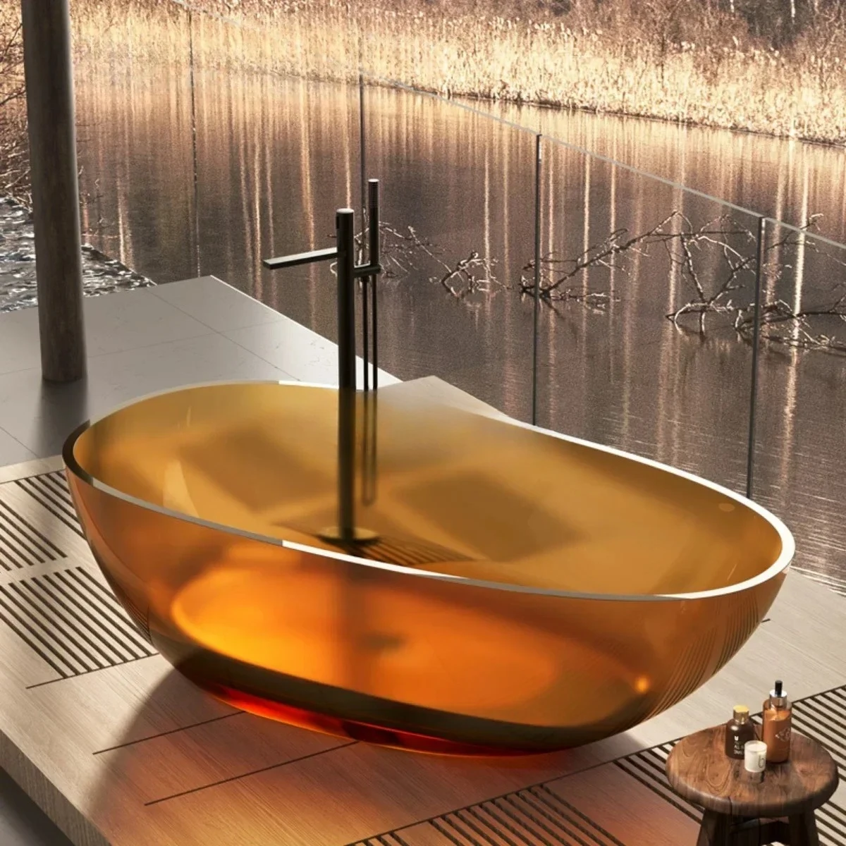 Bathtub transparent color double freestanding integrated bathtub