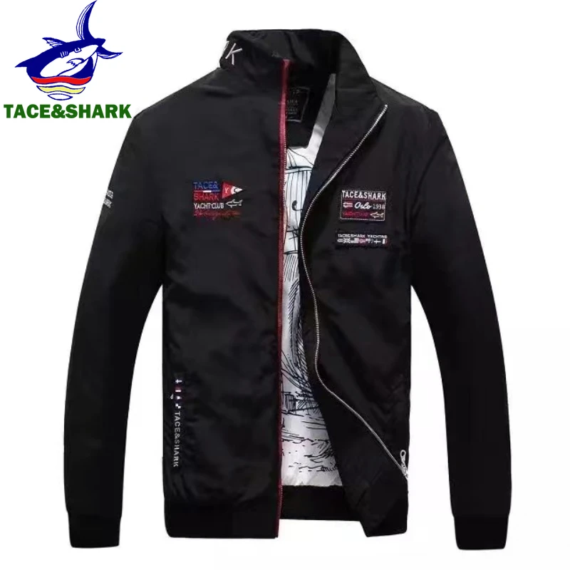 TACE & SHARK-Jaqueta Bomber Militar Azul Masculina, Blusão Bordados, Casaco de Negócios, Casaco Casual, Moda, Outono, Inverno