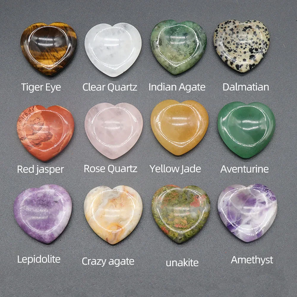 Heart Shape Thumb Worry Stone Natural Healing Crystals Handcarved Gemstone for Meditation Yoga Pocket Palm Stones