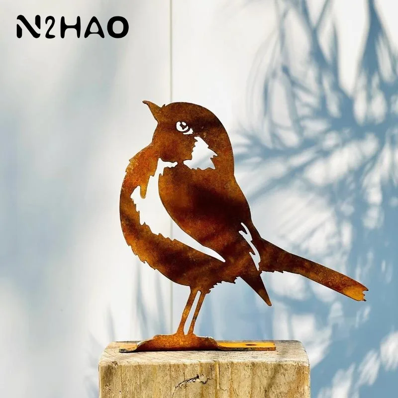 1Pc Rust-Colored Bird Comfortable Home And Garden Decoration Country Metal Artwork Backyard Wall Decoration Iron Garden Decorati