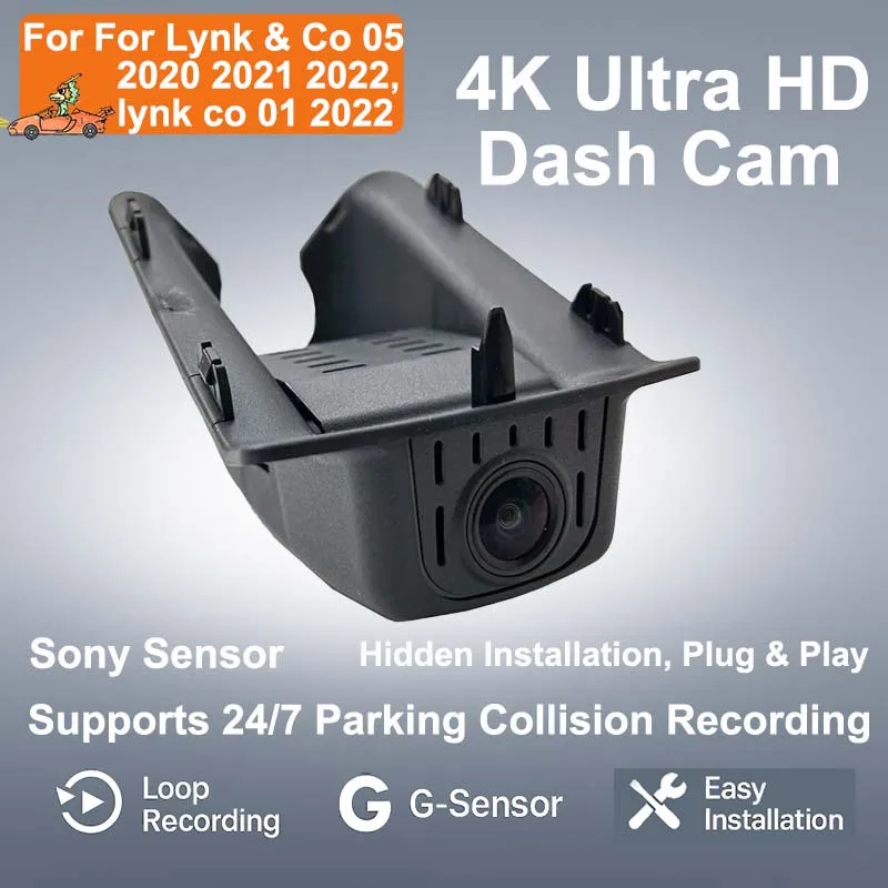 4K HD Plug And Play Dash Cam Wifi Car DVR Dual lens For Lynk & Co 05 2020 2021 2022,lynk co 01 2022 With APP Control & G-sensor