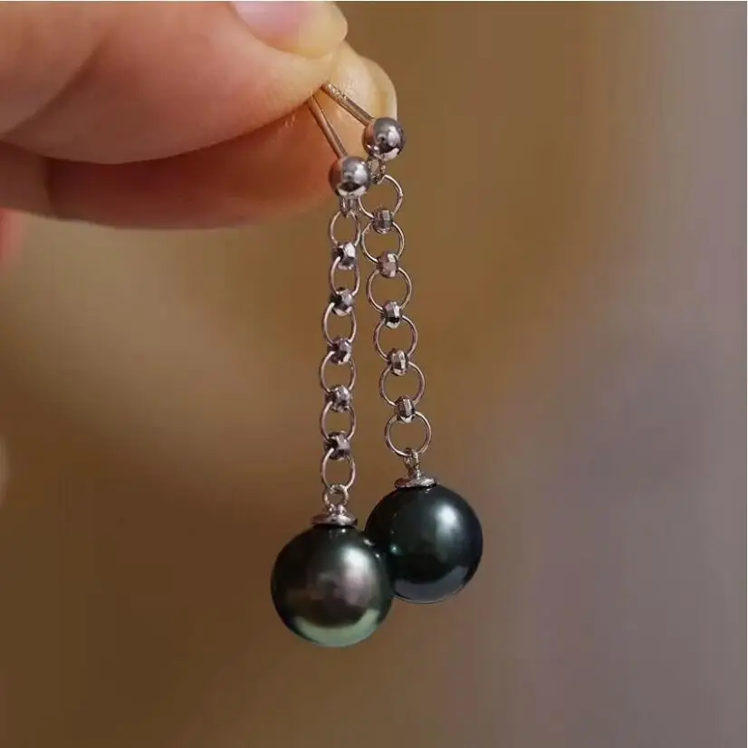 

Потрясающие висячие серьги с таитянским круглым черным зеленым жемчугом 9-10 мм 10-11 мм 925s