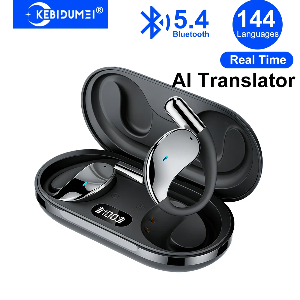 AI Real Time Translator Earphones Bluetooth 5.4 Headphones Support 144 Language Ear-hook Headsets HiFi Noise Reduction Earbuds