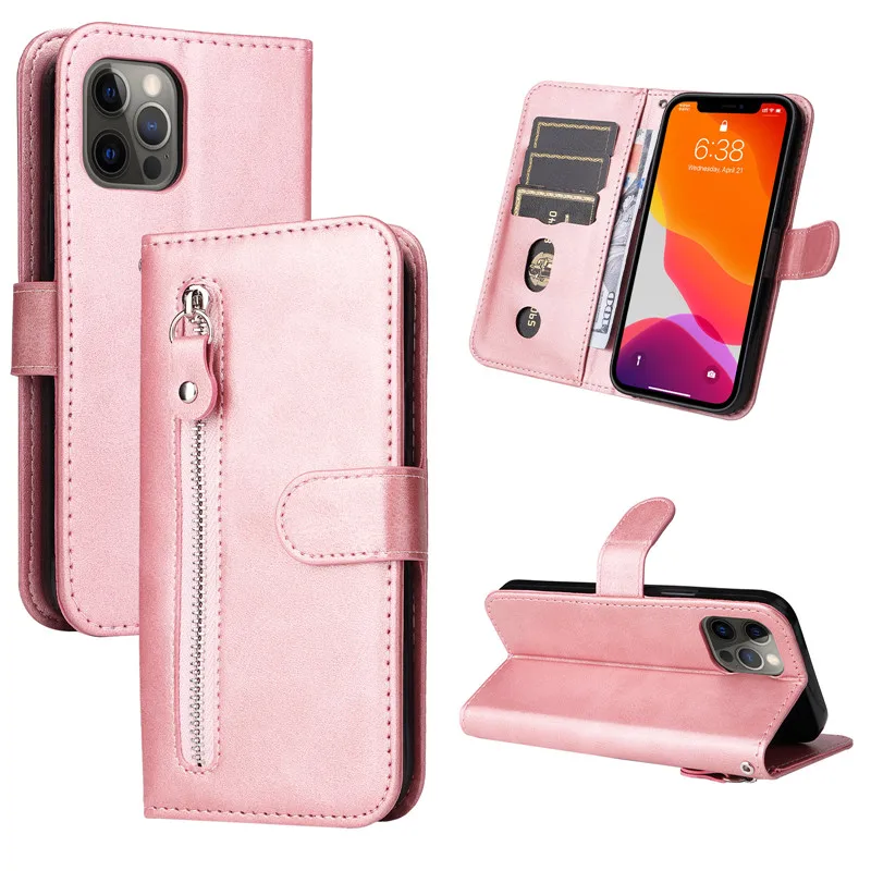 Capa de couro magnético flip para iphone, tampa da bolsa do telefone, slot para cartão com zíper, carteira, iphone 16 pro, 15, 14 plus, 13 mini, 12, 11 pro max, 16plus