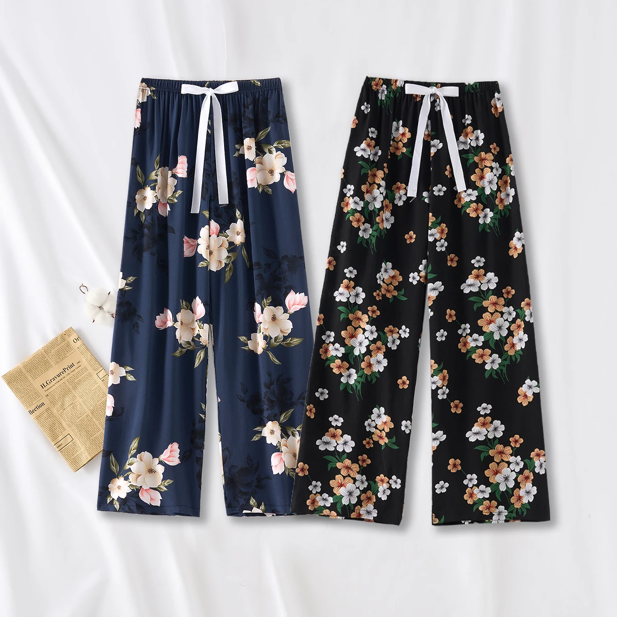 Women Bowknot Pajamas Casual Pants Loose Wide Leg Cozy Pants Sweatpants Summer Beach Pants