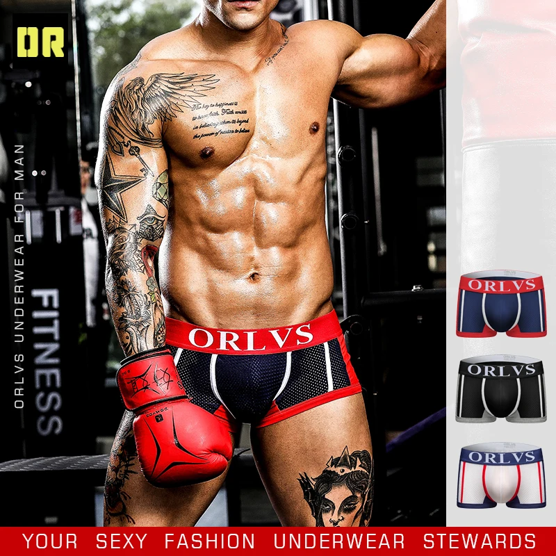 Boxers Striped Color Mesh Underwear Breathable Color Matching Full Of personality Soft Not Tight Indepedent Codpiece Pants ORLVS