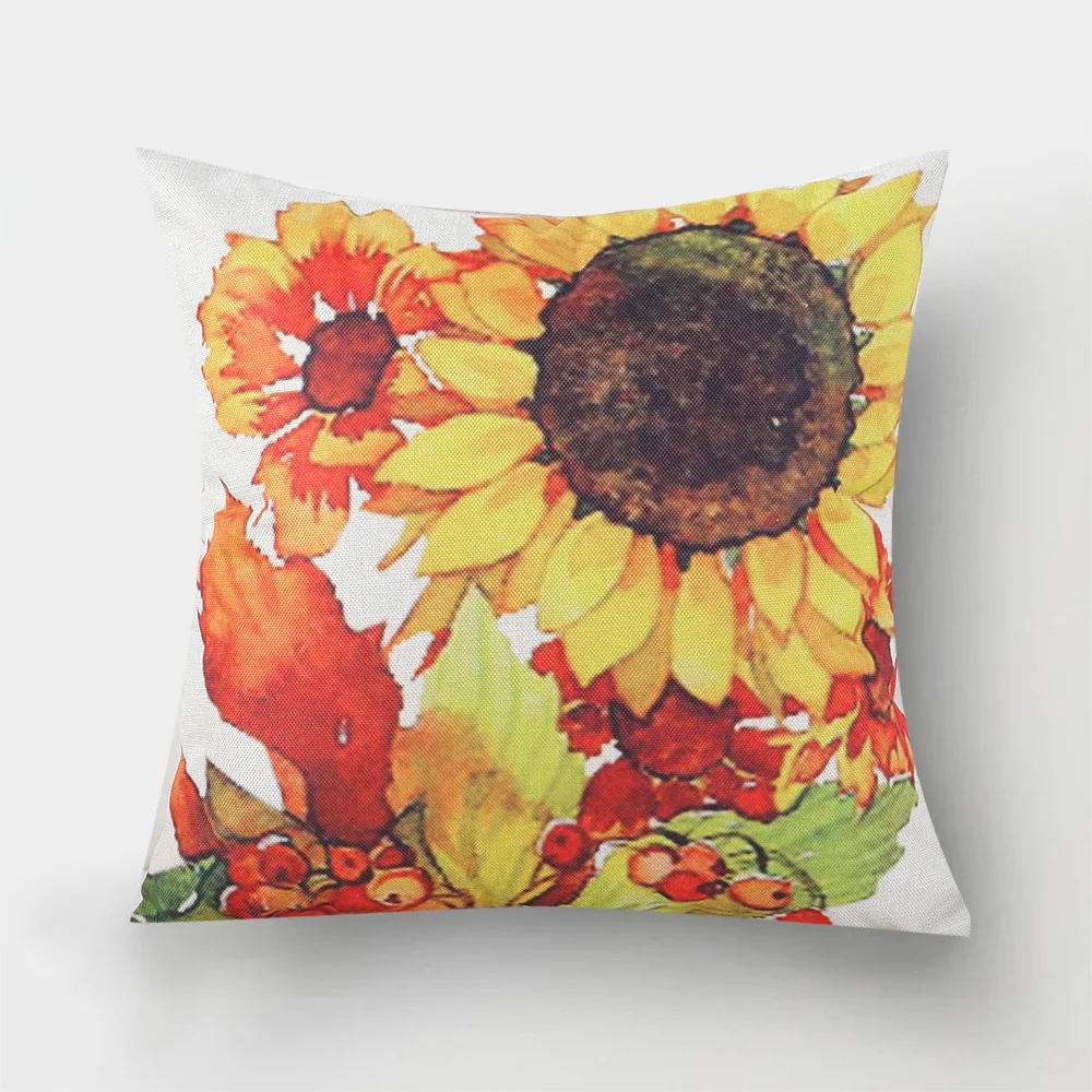 Sunflower Pillowcase Flowers Print Cushion Cover Plant Pillow Cover Home Sofa Decorative Throw Pillow Case Pillows Decor Home