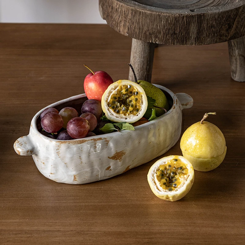 

Double Ear Anti Scald Deep Plate Household Irregular Coarse Pottery Vegetable Bowl Salad Bowl Fruit Bowl