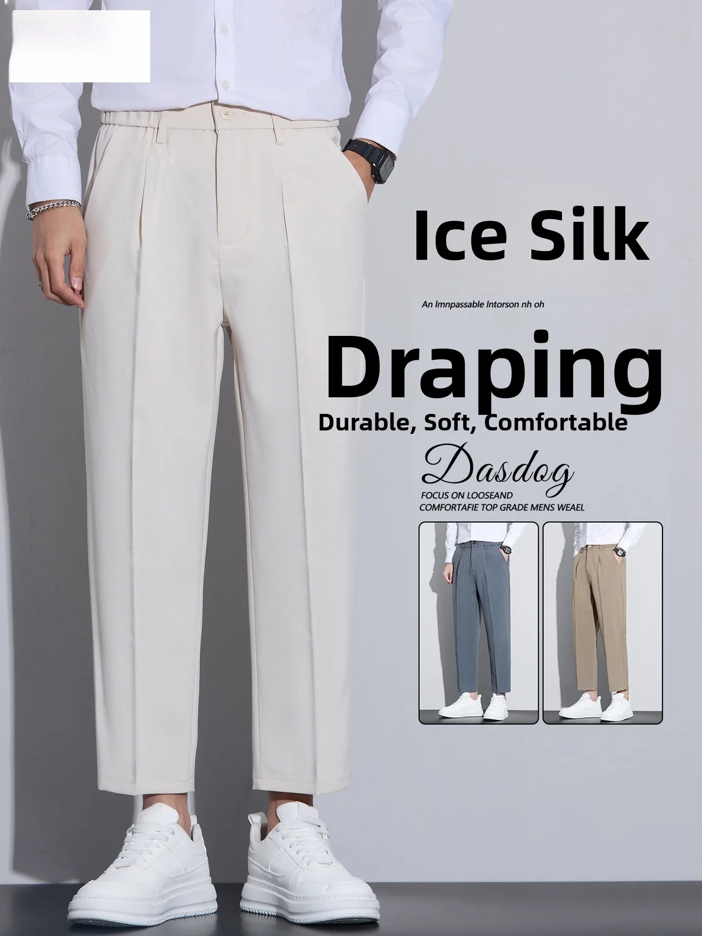 

Summer Thin Qui Dry Ice Silk Nine Points Casual Pants Men Loose Straight Tube Trendy Brand Drape Anti-Wrinkle West Pants