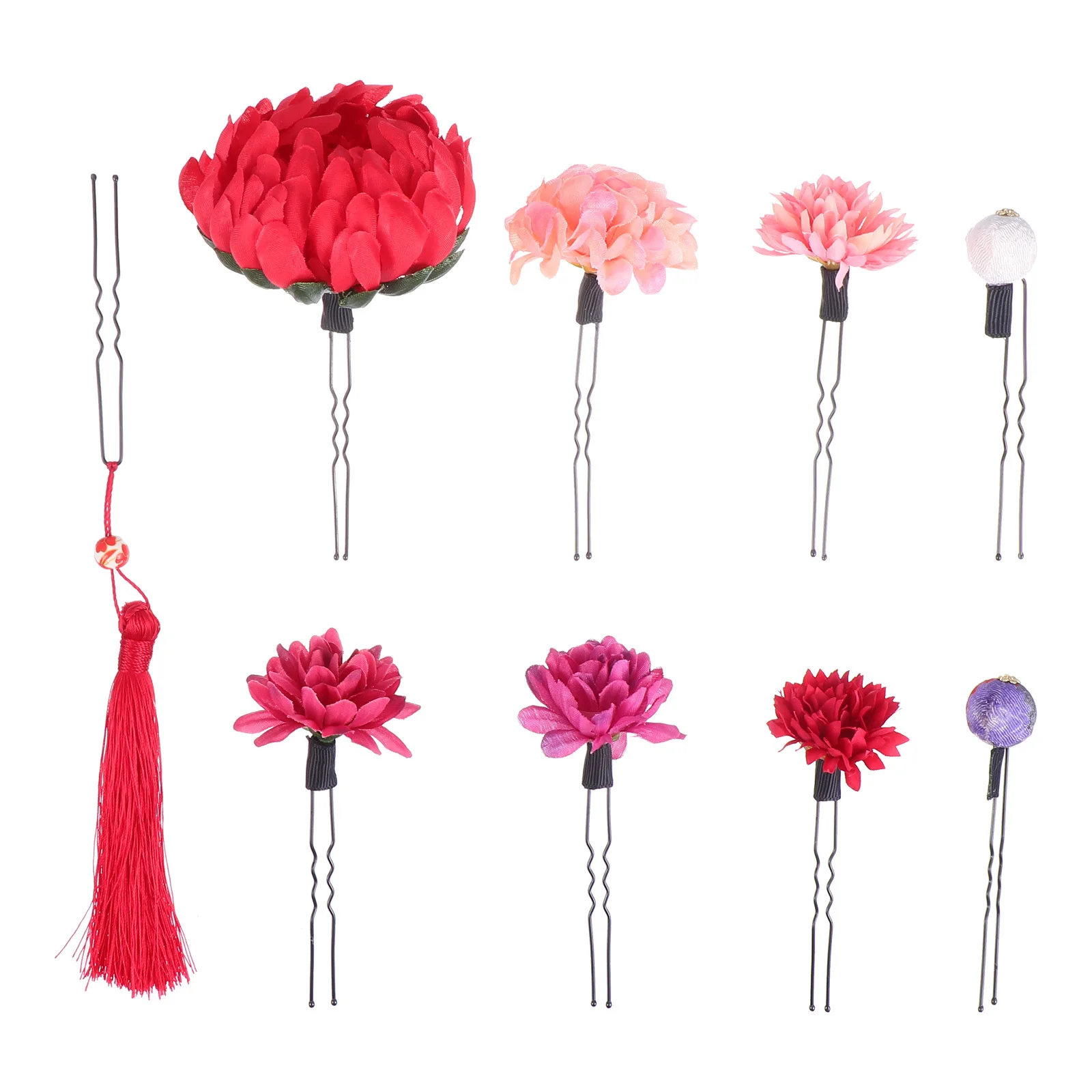 

9pcs Kimono Hair Accessories Chrysanthemum Shape Flower Clips Japanese Style Headdress For Hanfu Costume Party Wedding Festival