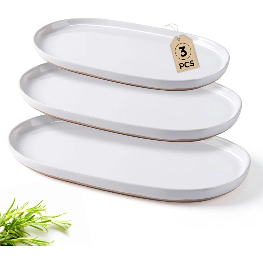 

Large Ceramic Serving Platter 15.5 14 12.2 Oval Platters Microwave Safe Serving Trays for Wedding Stoneware Serving Dish for En