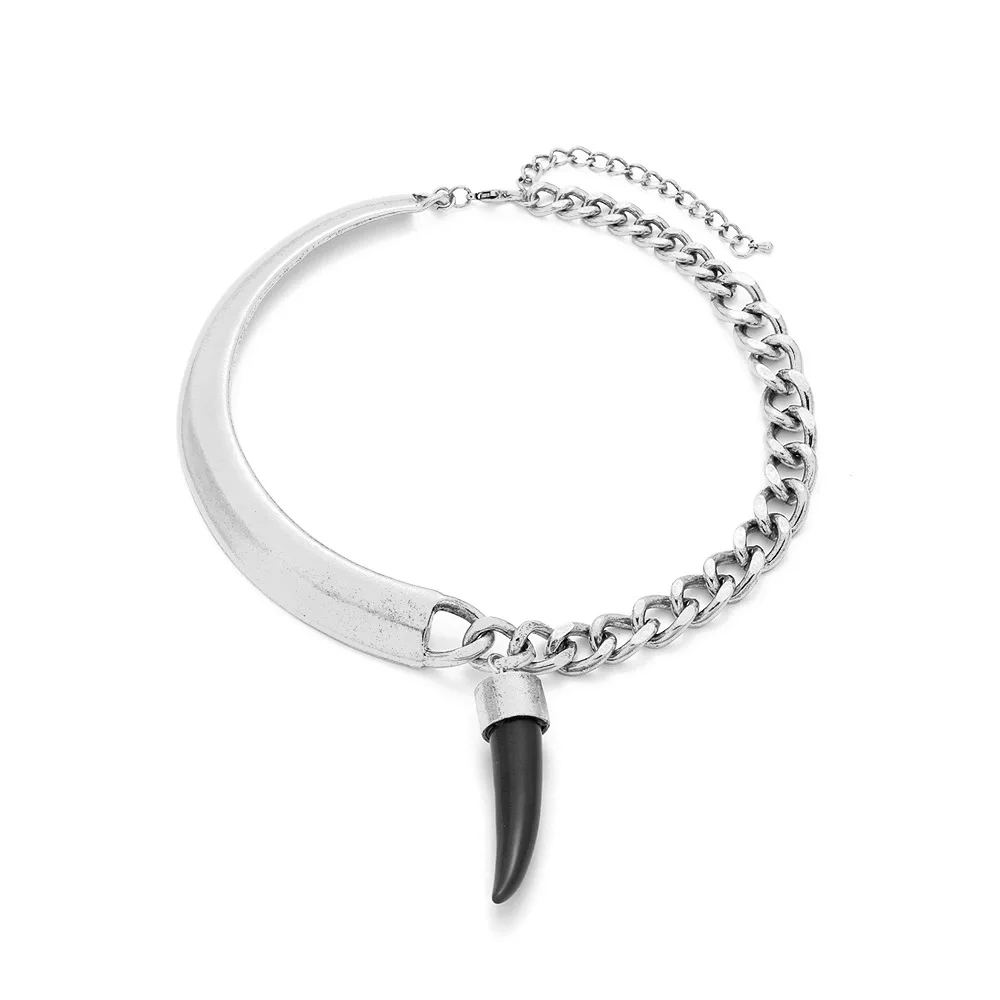 Unique ZA Cow Horn Pendant Necklaces for Women Punk Metal Collar Chains Necklace Party Accessories