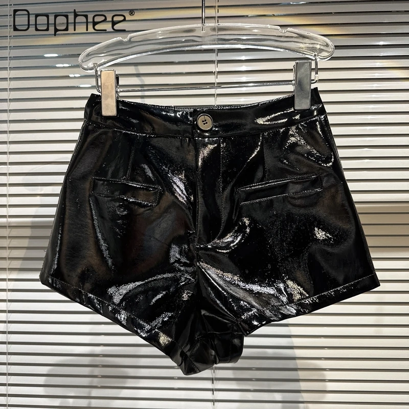 

Dark Texture PU Leather Slim-Fit Hot Pants for Women 2024 Summer New Sexy Girl Patent Leather Shorts High Waisted Shorts