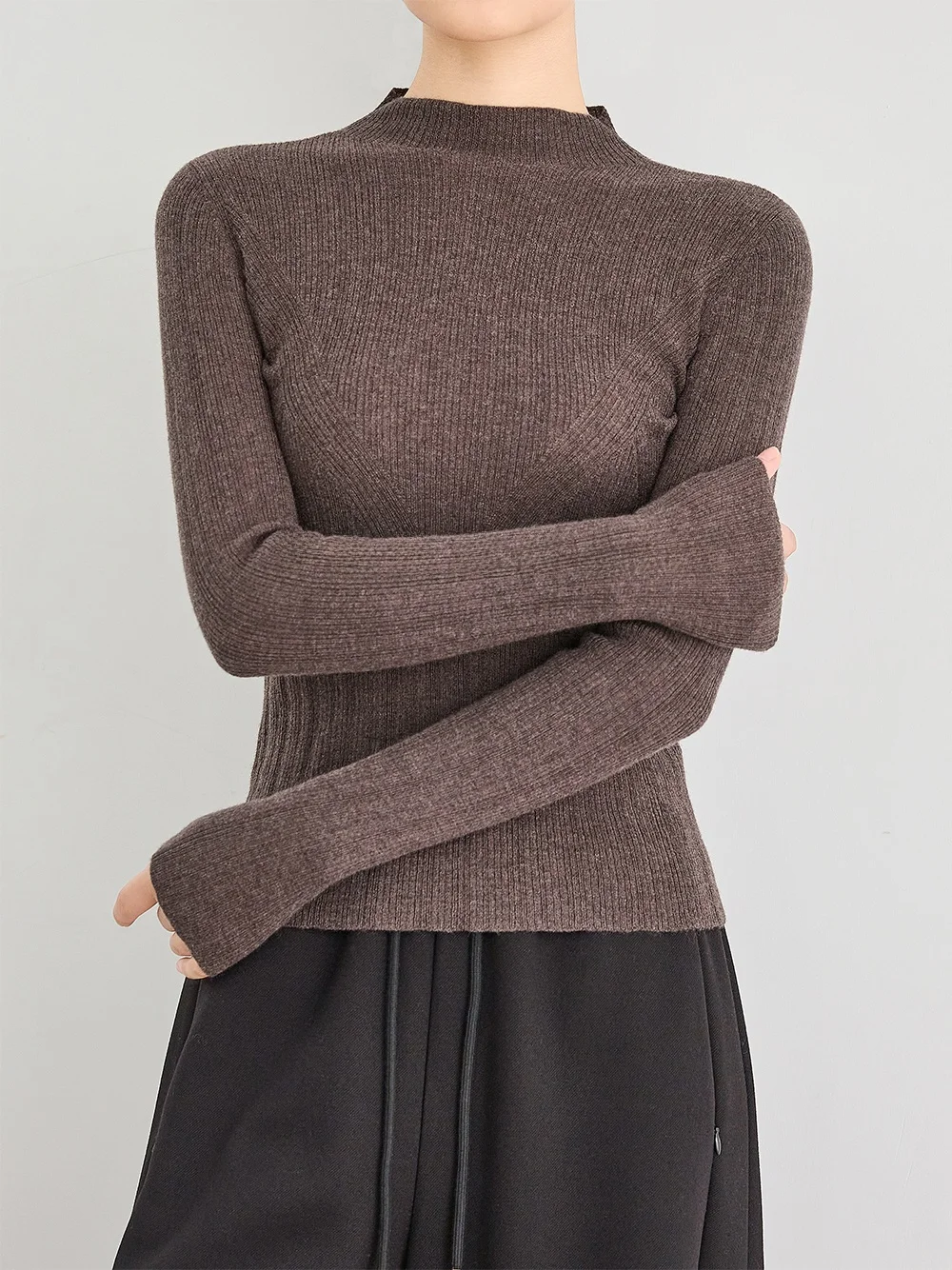 

Универсальный трикотажный свитер FALIN из 100% шерсти, облегающий, с высоким воротником, мягкий, в корейском стиле, для осени и зимы...