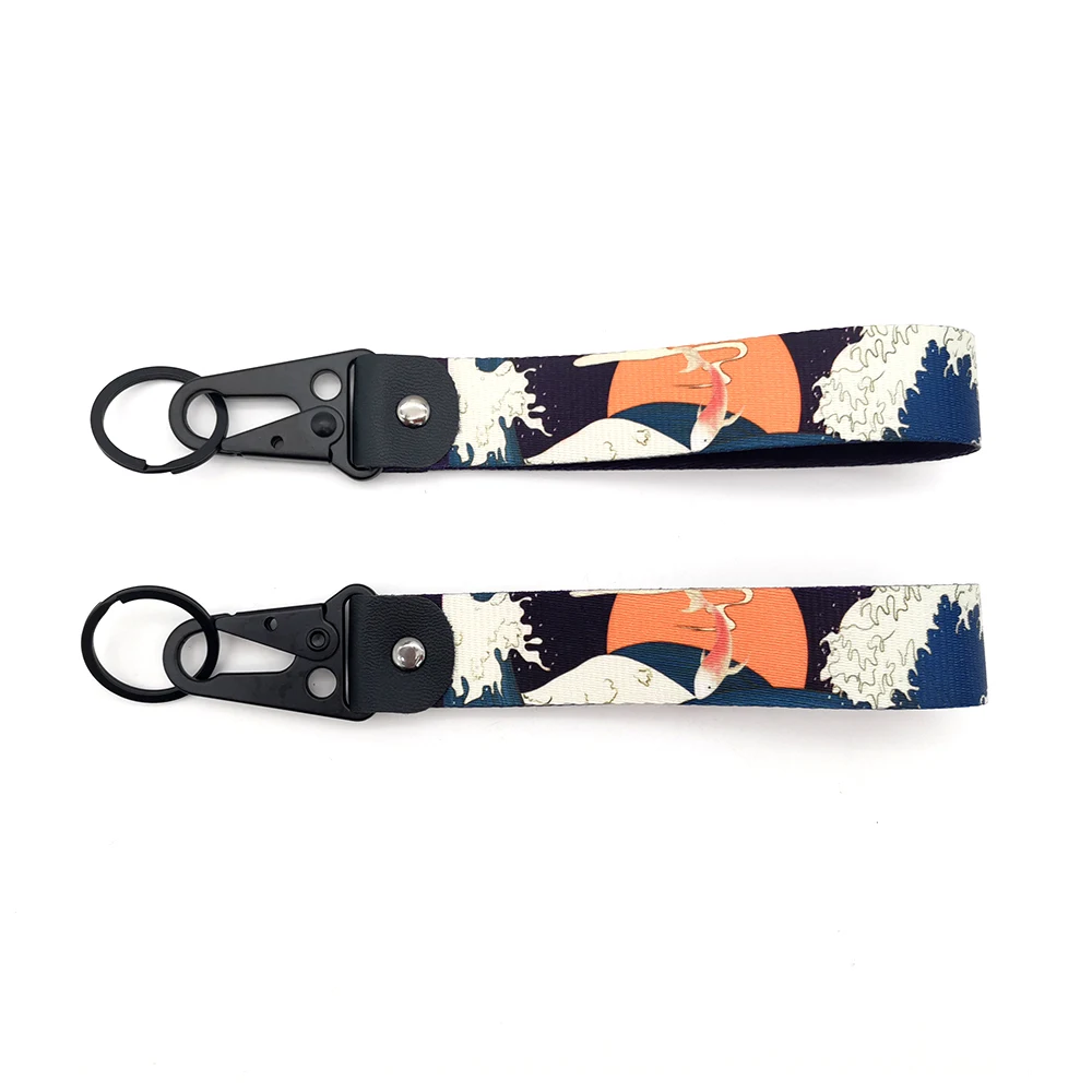 Hokkaido Car Keychain Textile JDM Key Ring Buckle Lanyard Kanagawa Surf Decoration For Honda Mitsubishi Subaru Auto Accessories