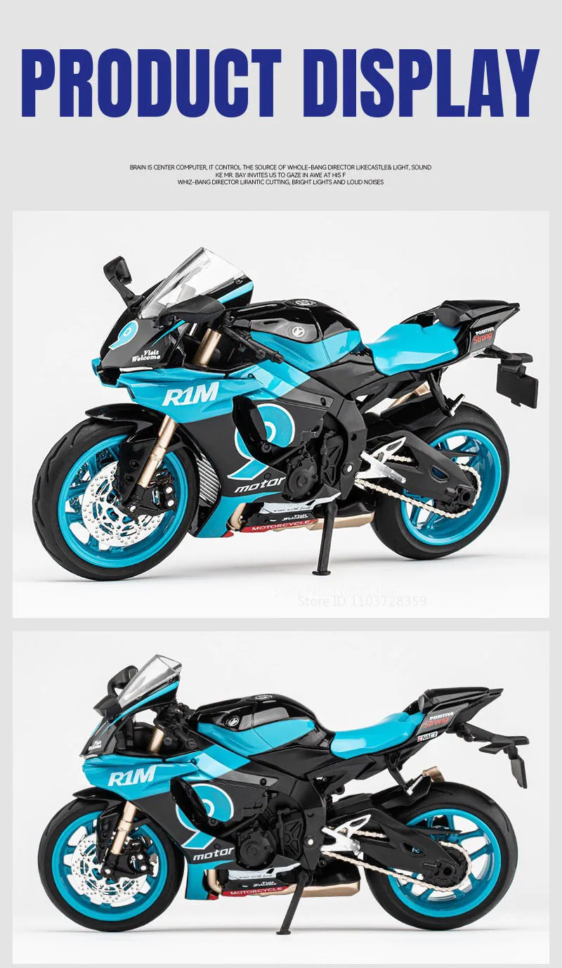 1:12 R1M R1 Motorrad Modell Spielzeug Legierung Diecast Miniatur Motorräder Sound Licht Stoßdämpfung Simulation Motorräder Geschenke – Detail 10