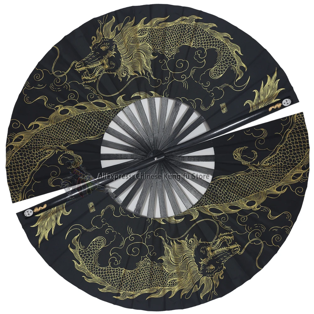 Black Bamboo Chinese Tai Chi Fans Kung fu Martial arts Training Fan Dragon High Quality