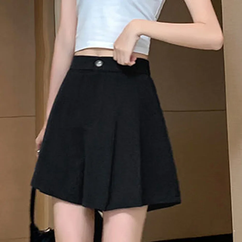 Женские однотонные элегантные повседневные женские тонкие шорты с высокой талией, корейские юбки