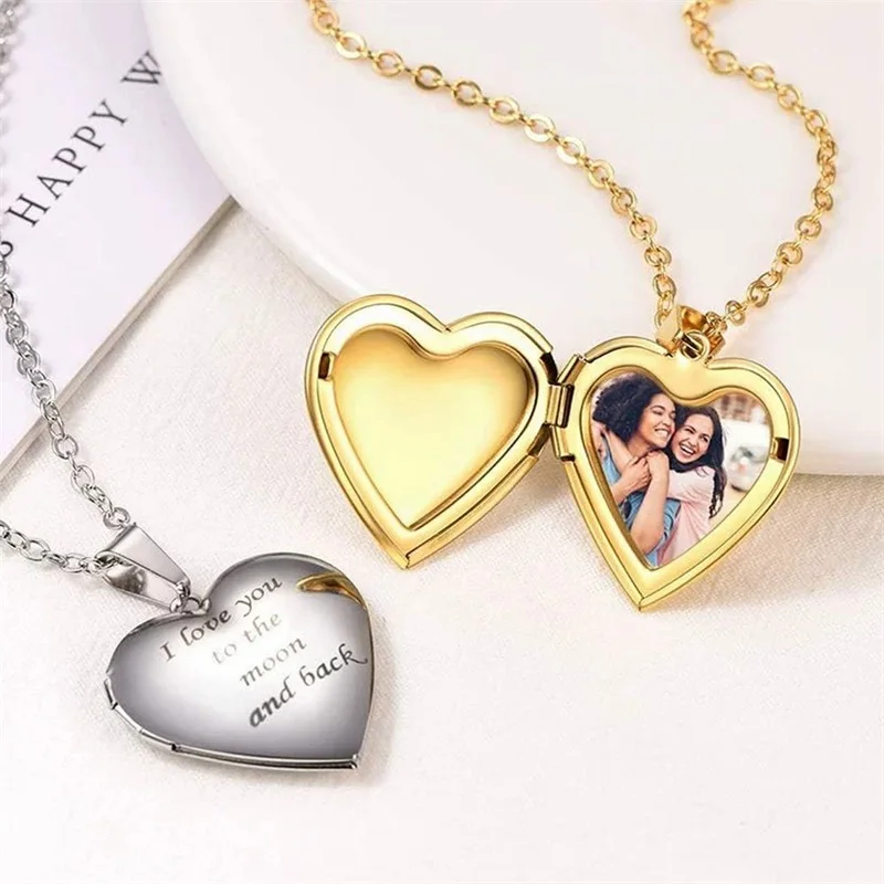 Personalisierte Medaillon-Halskette für Frauen, individuelle Foto-Herz-Anhänger-Halskette, individuelle Bild-Medaillons-Halsketten, Geburtstagsgeschenke – Detail 5