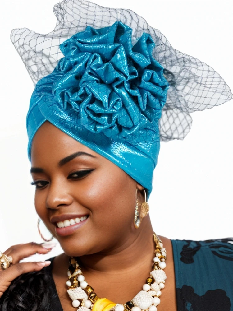 

Fashion Women Glitter Pleated Turban Cap For Women Auto Gele Headtie Female Head Wraps African Nigeria Wedding Party Headpiece